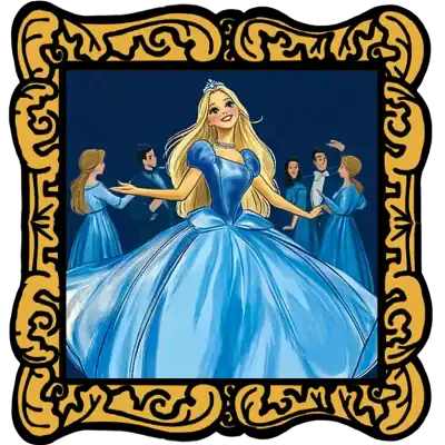 Audio Story in a gold frame: Cinderella dancing at the ball in a blue gown - Classic Fairy Tale