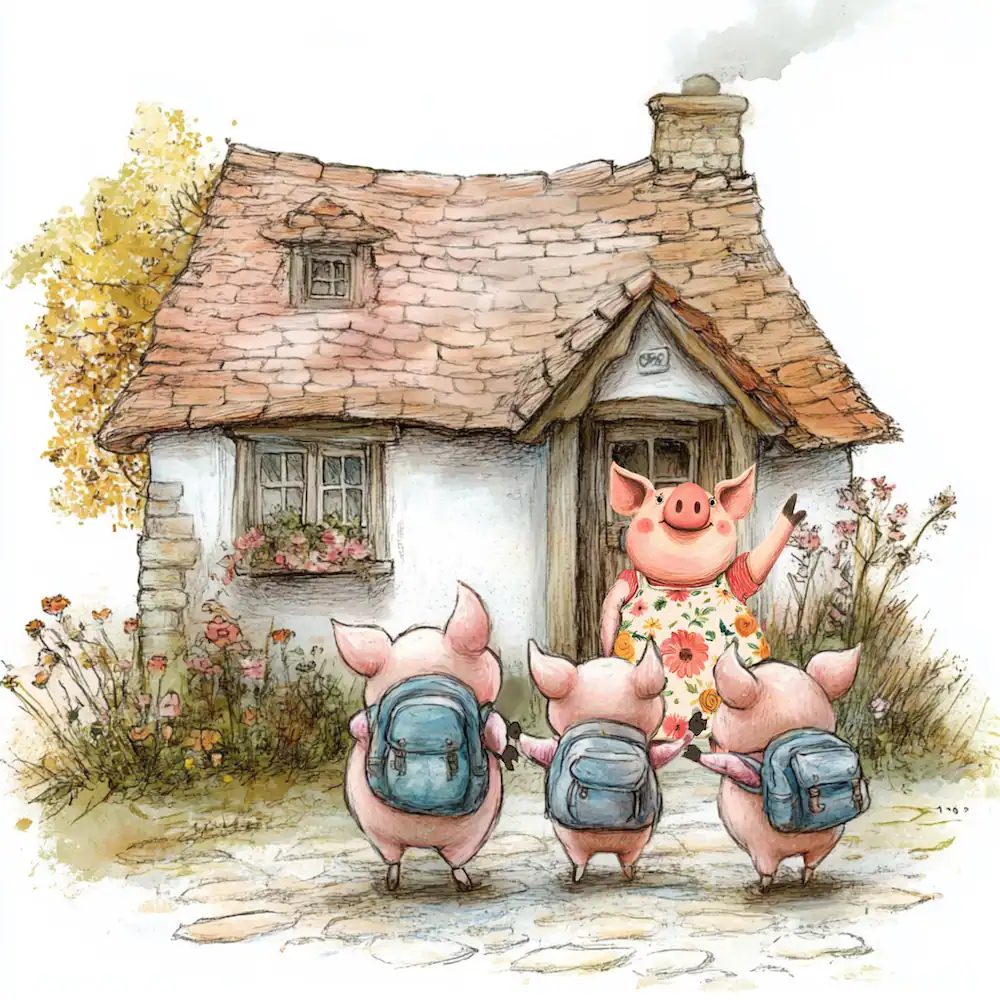 Once upon a time, there were three little pigs who lived with their mother in a cozy little cottage