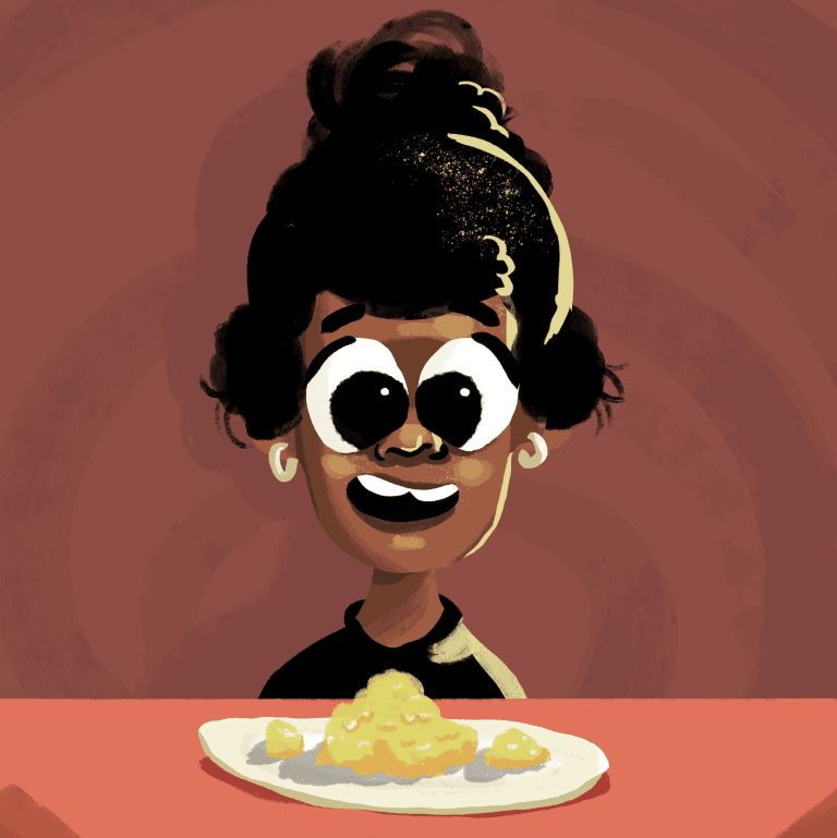 How do you want your eggs? Do you want them scrambled asks mum? She is infront of a plate of scrambled eggs.