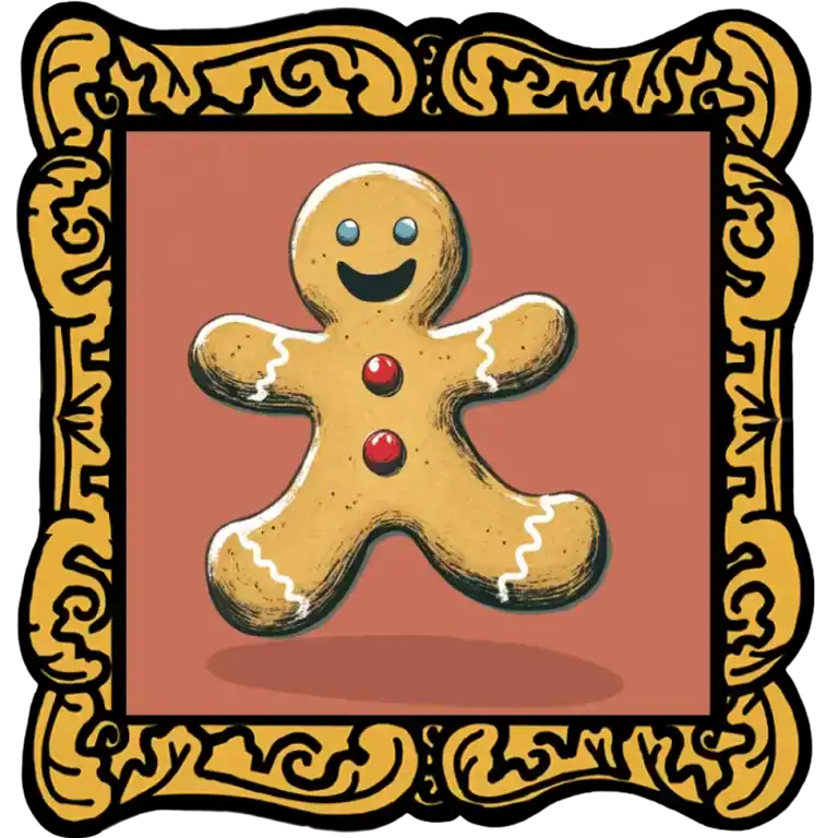 Audio Story in a gold frame: Gingerbread Man with blue eyes and red buttons - Traditional English Folk Tale