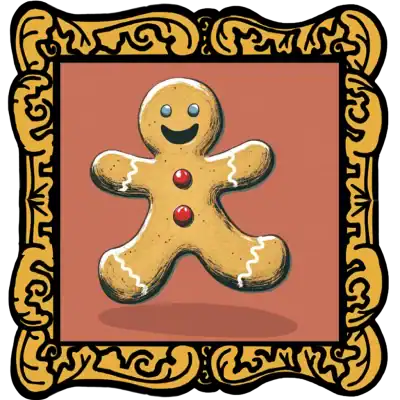 Audio Story in a gold frame: Gingerbread Man with blue eyes and red buttons - Traditional English Folk Tale