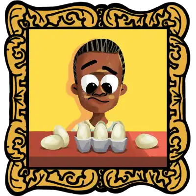 Audio Story in a gold frame: A young boy deciding how to cook his eggs on a bright yellow background - Children's Story by Book Dash