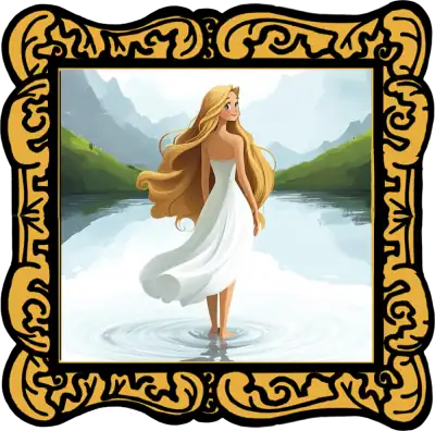 Audio Story in a gold frame: The Lady of the Lake at Llyn y Fan Fach (Nelferch) by a mountain lake - Traditional Welsh Folktale