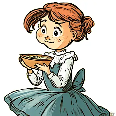 Girl sitting on a tuffet eating porridge