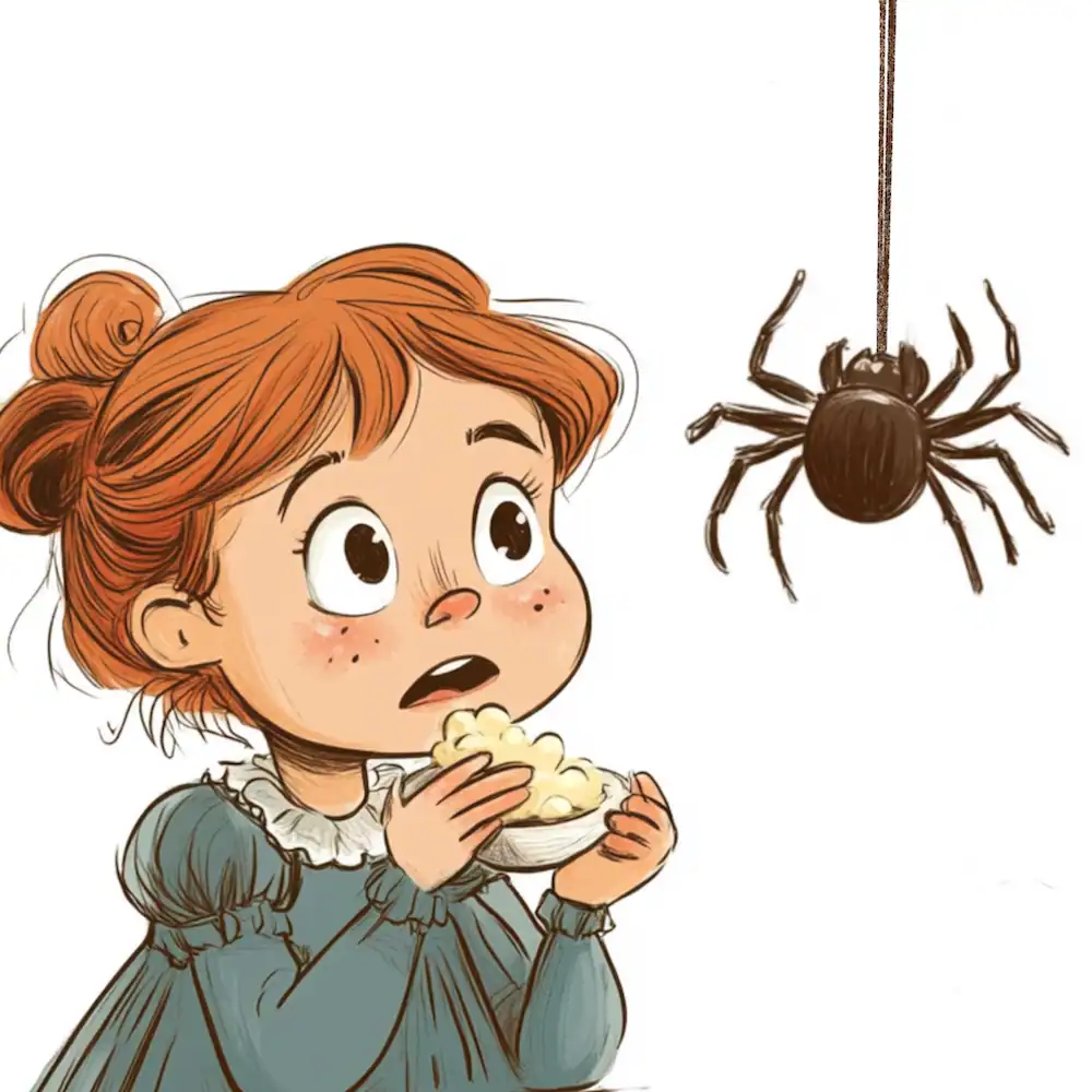 Girl startled by spider while eating