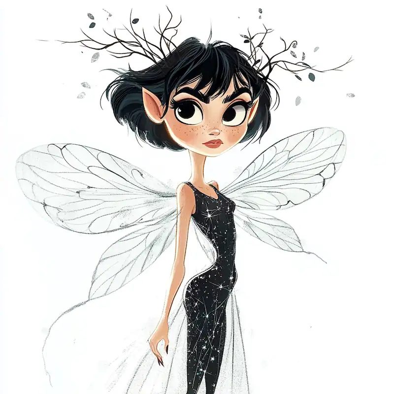 Mysterious fairy with wings and twig crown