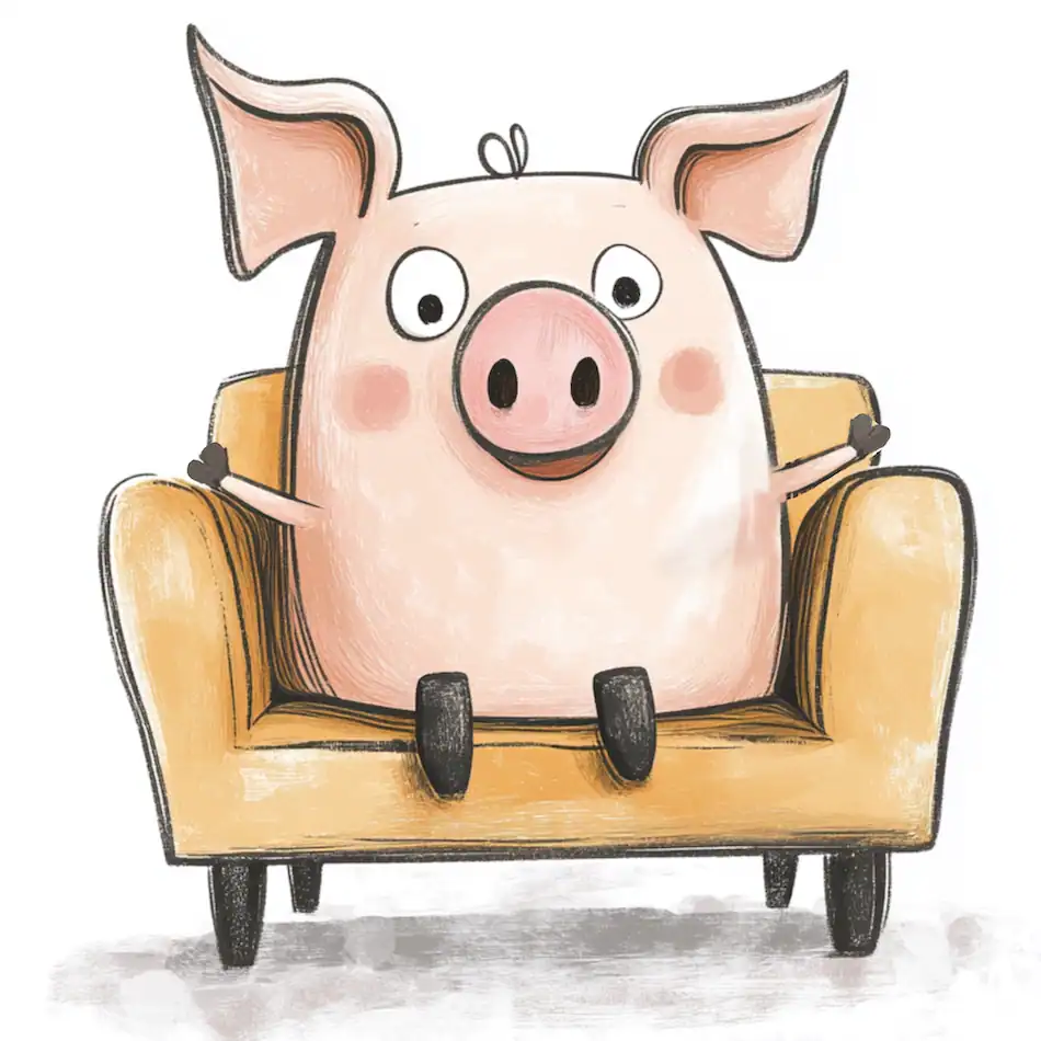 Piggy relaxing on a sofa