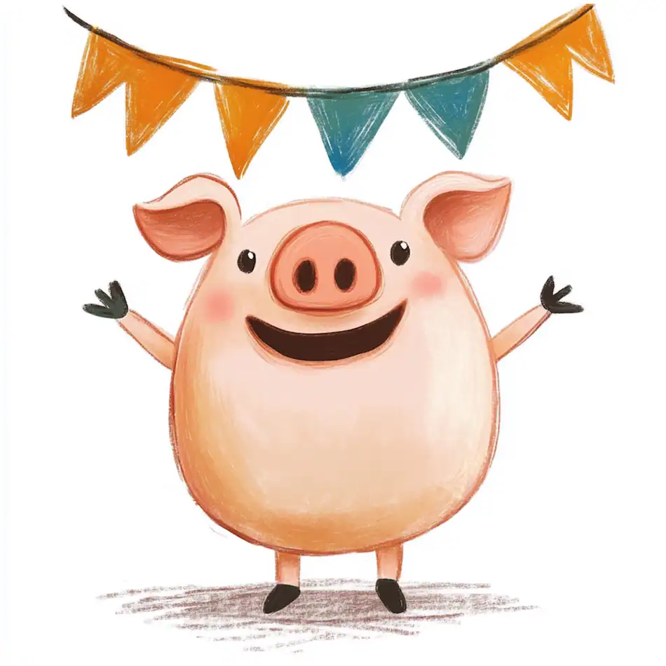 Happy piggy celebrating with bunting