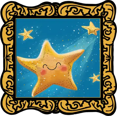 Audio Story in a gold frame: A happy, twinkling star glowing against a sparkling blue background - Classic Children’s Nursery Rhyme