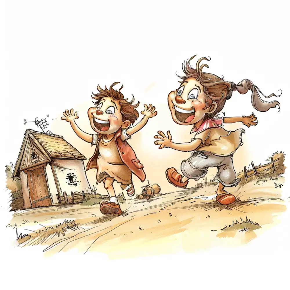 Two children chasing and laughing