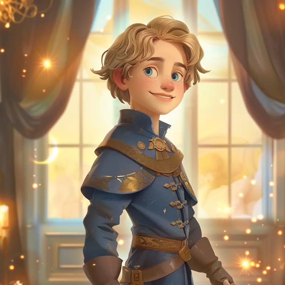 Handsome young prince smiling in royal hall