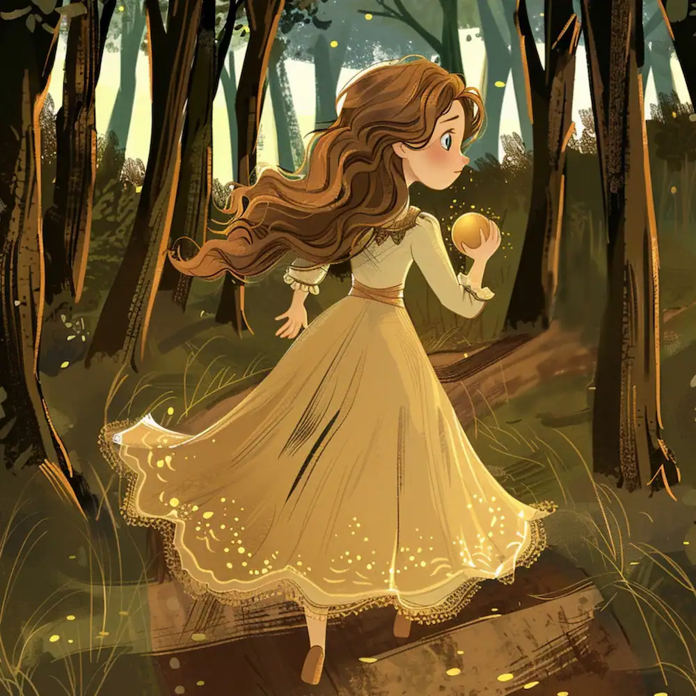 Princess running away holding the golden ball