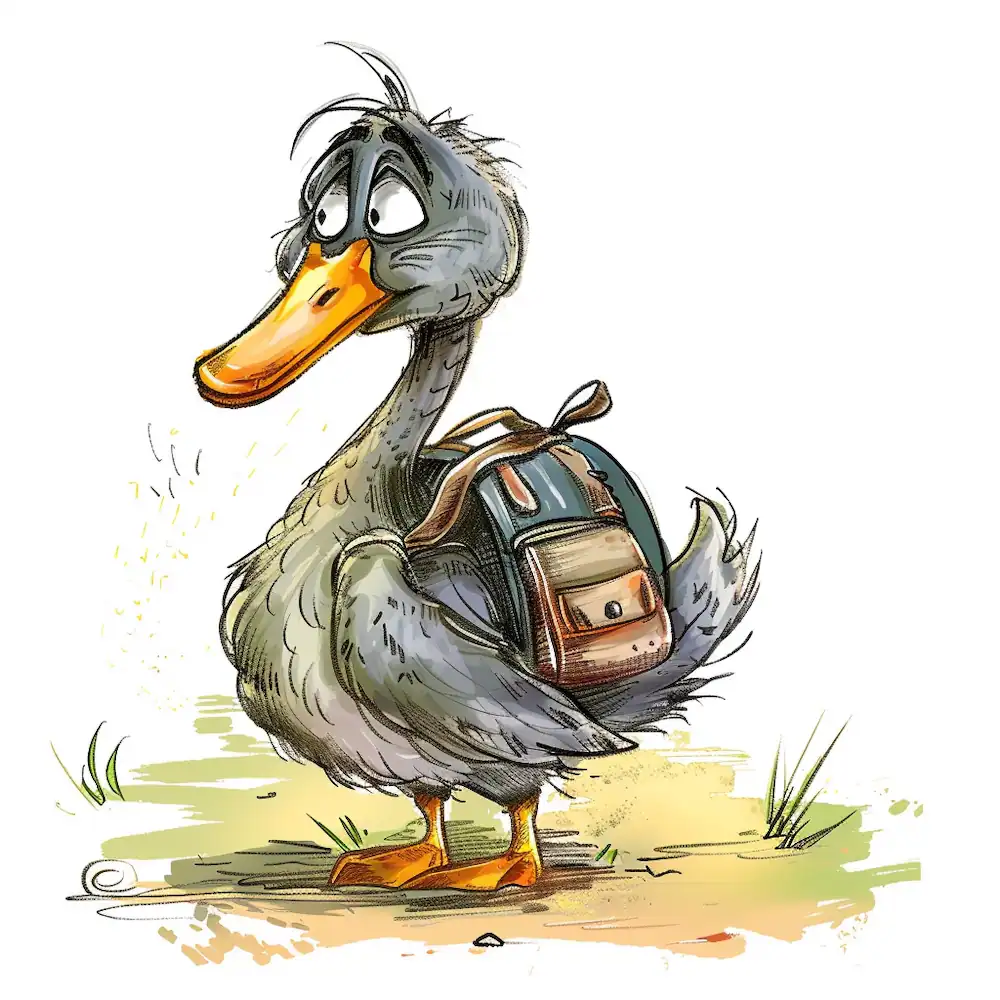 Ugly duckling leaves home with backpack