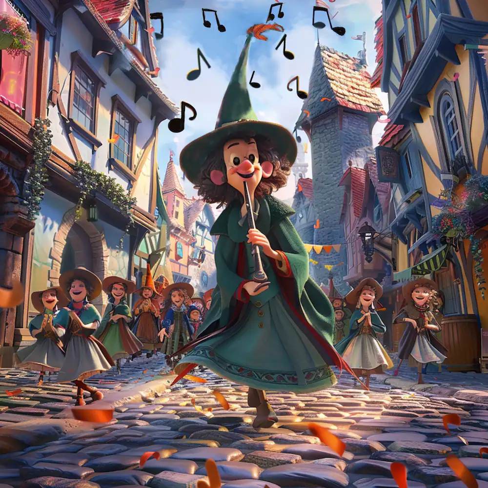 The Pied Piper returns in a dark cloak and feathered hat at night