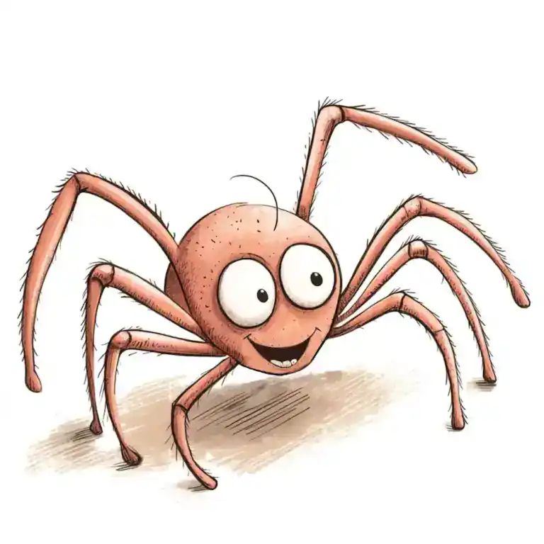 A friendly pinkish-orange spider with large eyes and a happy smile - Incy Wincy Spider