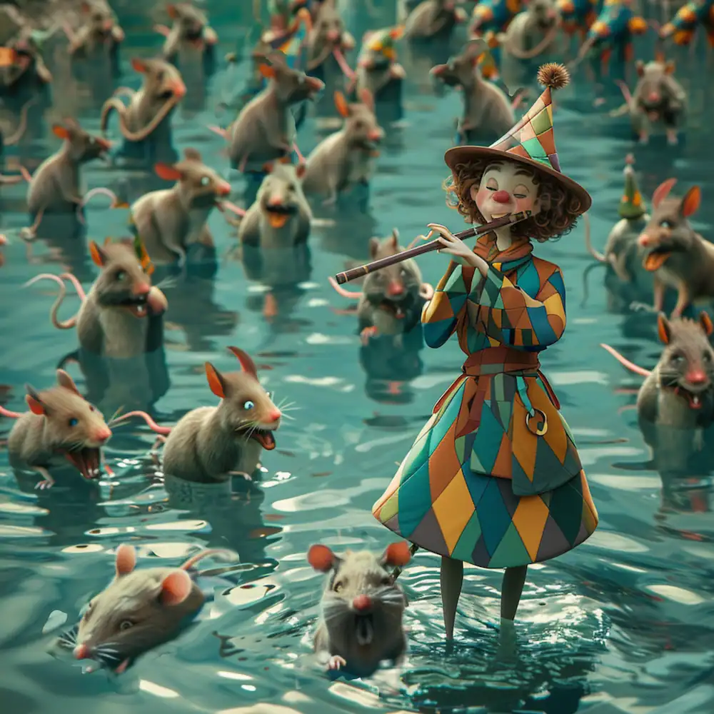 Rats follow the Piper into a river and begin to drown