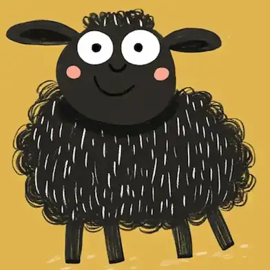 A black sheep with rosy cheeks