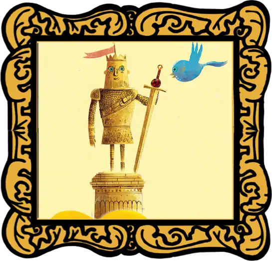 Audio cover featuring the Happy Prince and the swallow on a white background