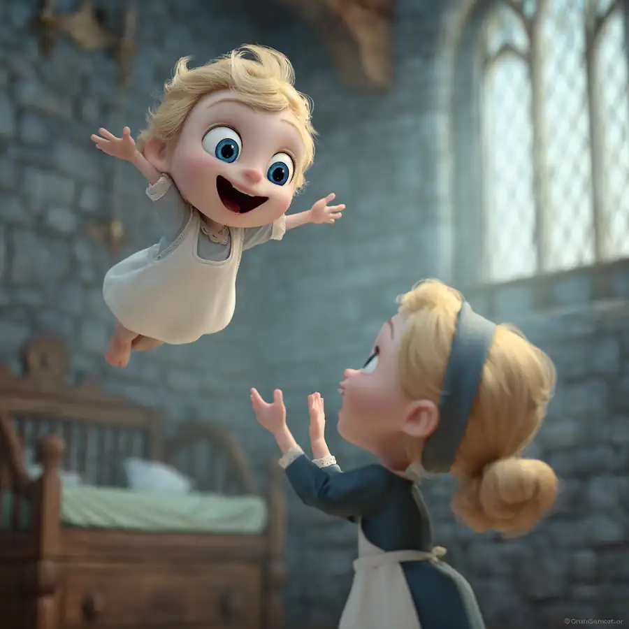 Baby princess floating after curse