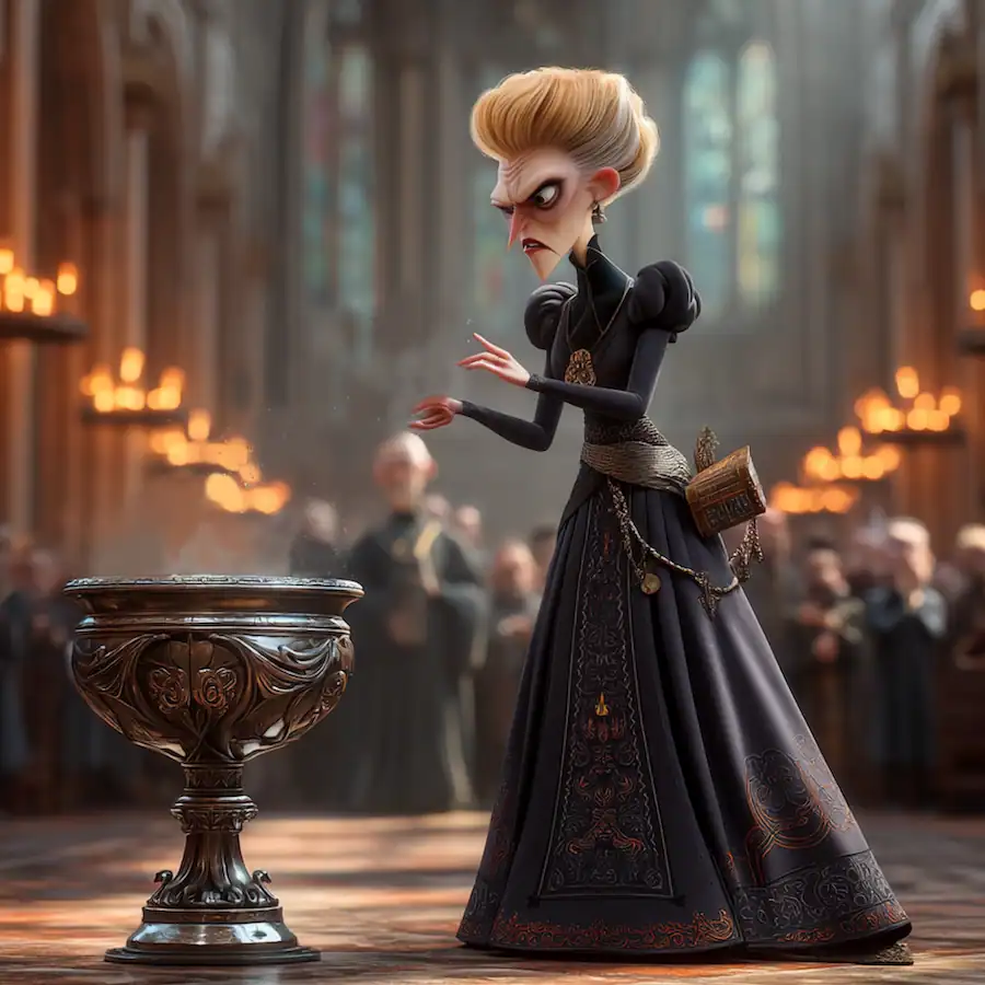 Wicked aunt casting a curse at christening