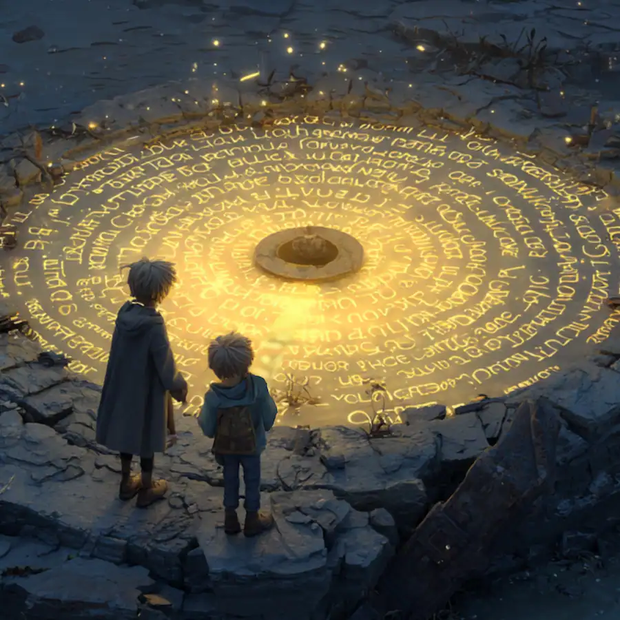 Children discover glowing prophecy at lake’s centre