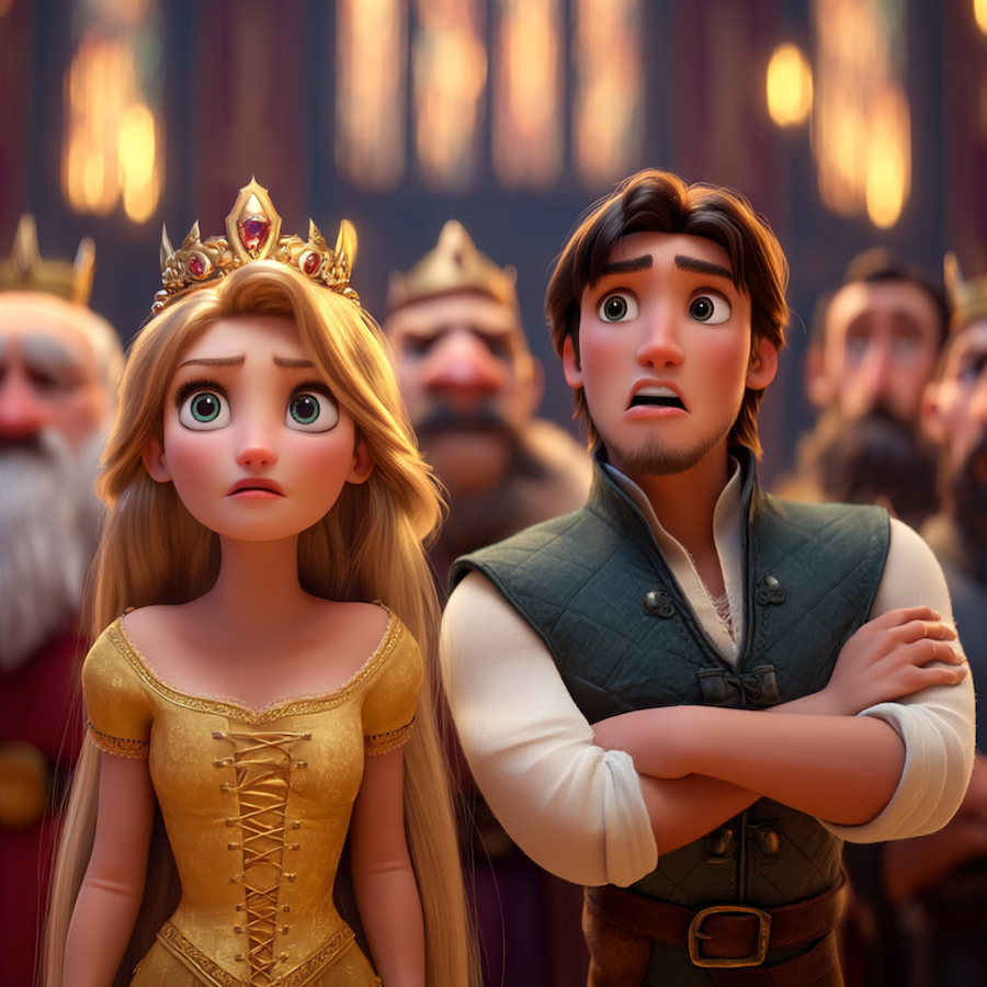 Prince and princess in court hearing prophecy