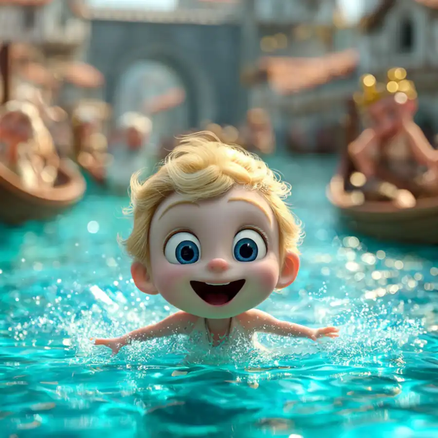 Light Princess swimming in the lake