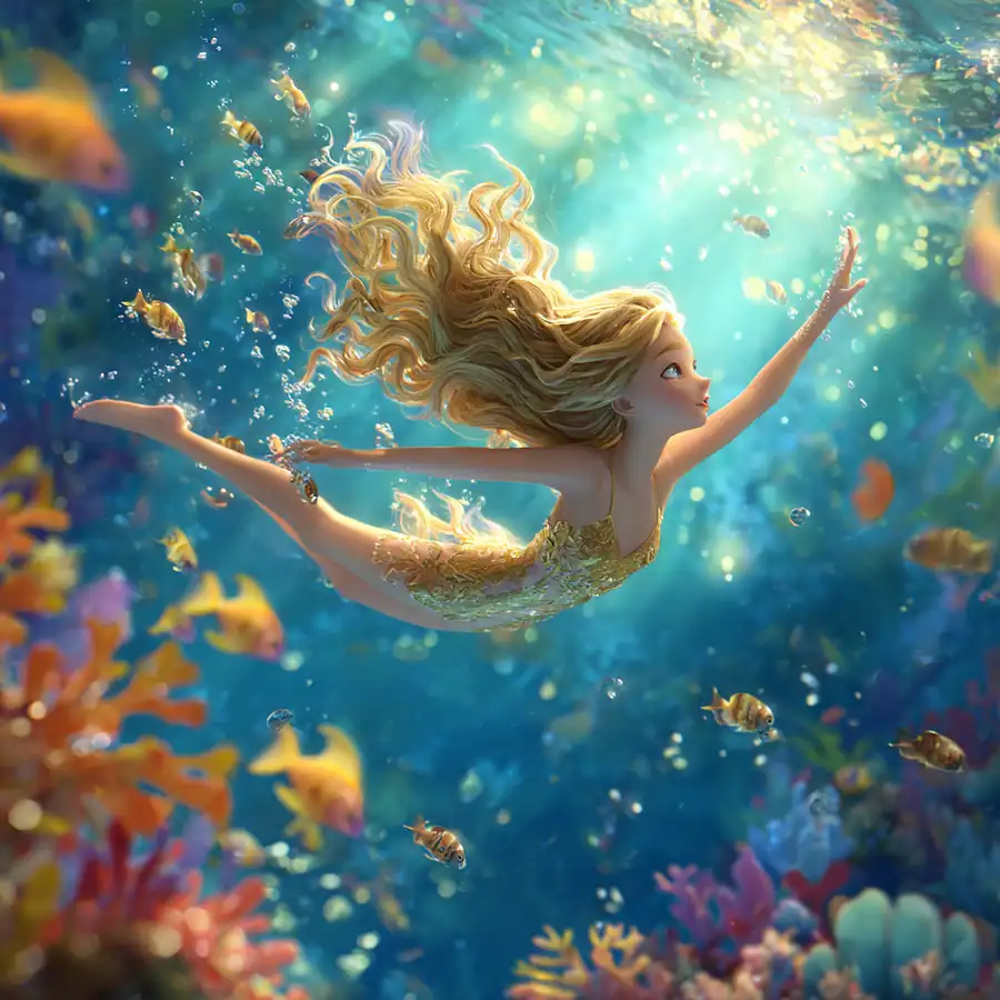 Princess swimming gracefully underwater
