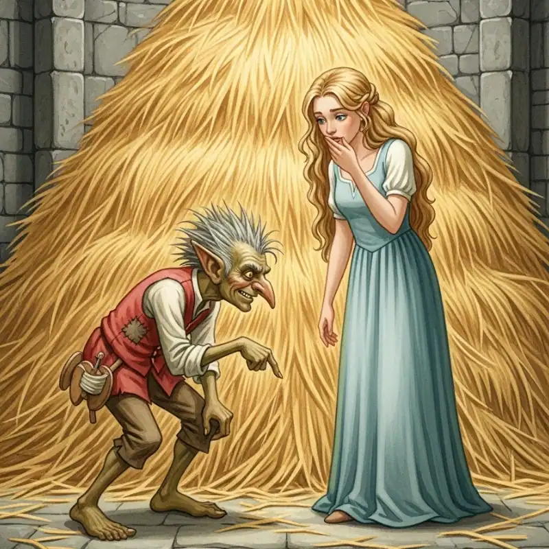 Desperate, Elisa promises her first-born child to Rumpelstiltskin.