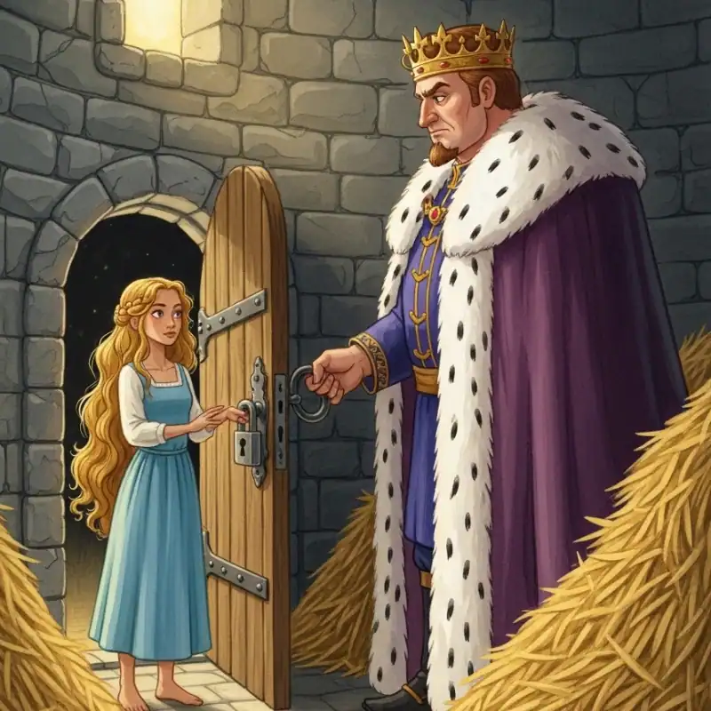 Elisa is escorted to the King’s castle to prove her father’s boast.