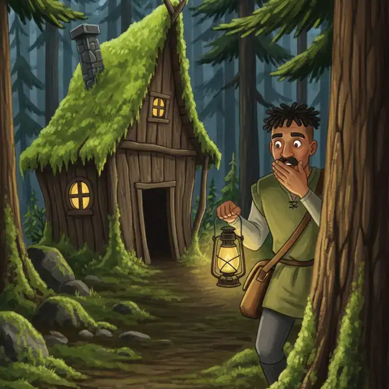 The servant spies Rumpelstiltskin dancing and shouting his name.