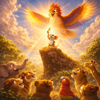 The mouse and the Sky Bird beneath the high sky in Why the Sky Is High