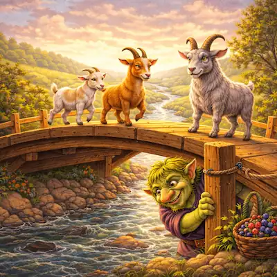 The Three Billy Goats standing on the bridge