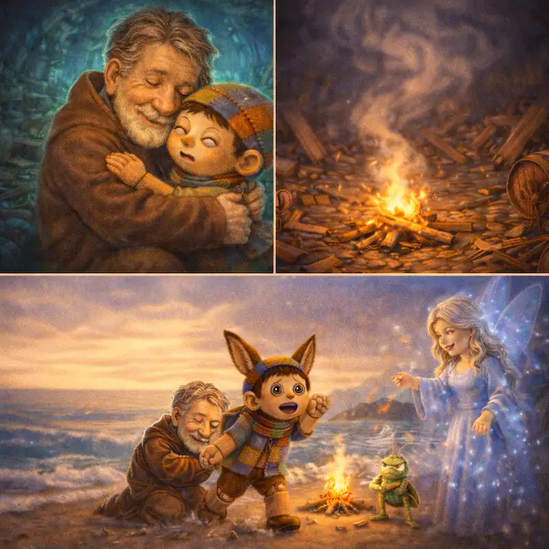 Pinocchio and Geppetto reunite inside the whale