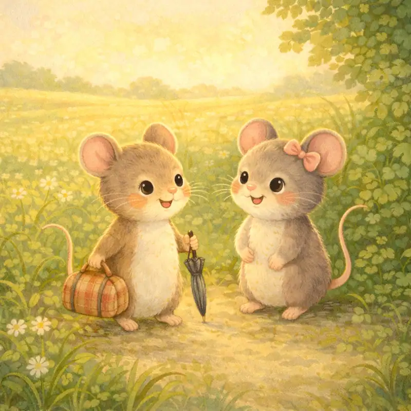 The Country Mouse travels to the town with the Town Mouse
