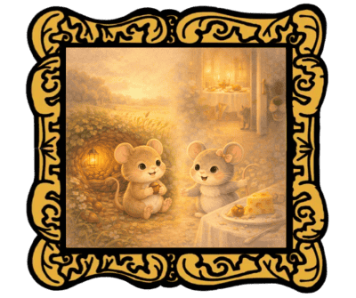 Audio Story in a gold frame: The contrast between a simple country life and a lavish town life through two friendly mice - Classic Aesop’s Fable