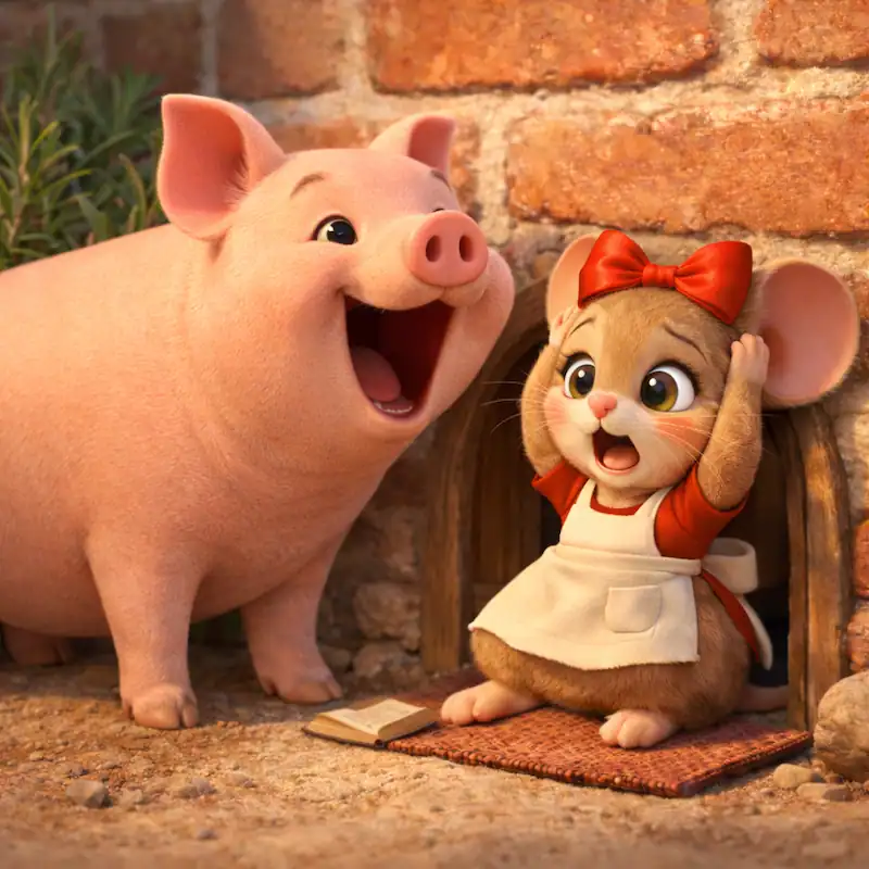 A cheerful pig visits Ratita and squeals loudly in La Ratita Presumida