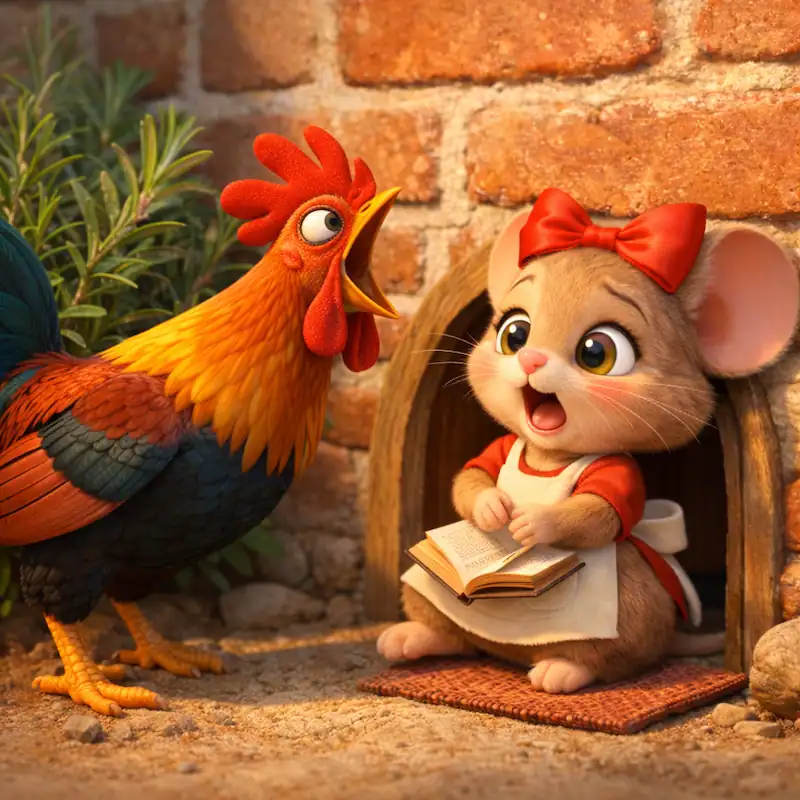 A rooster visits Ratita and asks to marry her in La Ratita Presumida