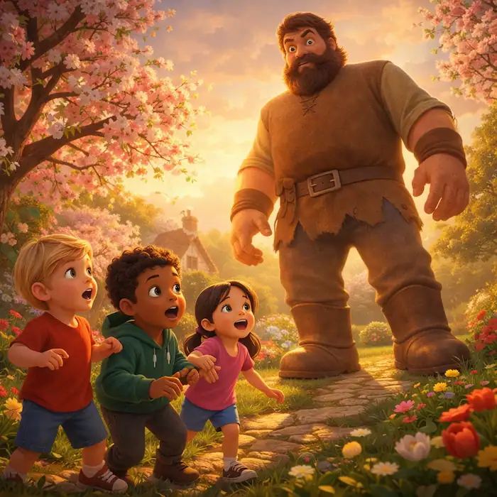 The Selfish Giant returns and confronts frightened children in his garden as they realise they must leave