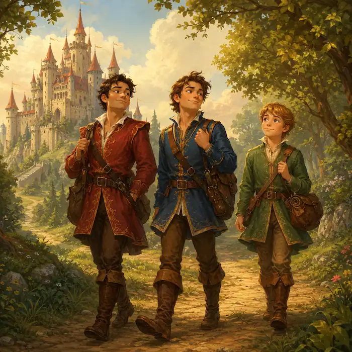 Three young princes leave their father’s castle and begin their journey in The Queen Bee Grimm fairy tale.