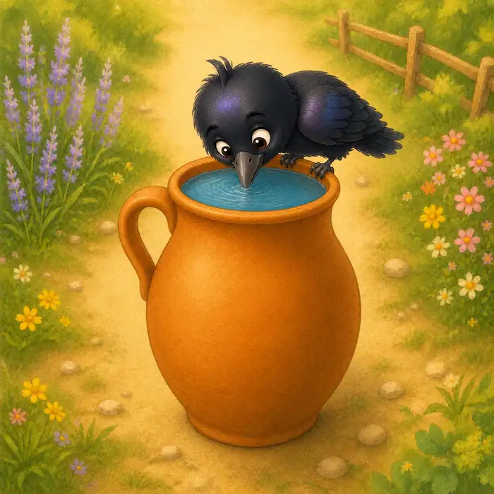 The Crow and the Pitcher: Water Rises With Pebbles