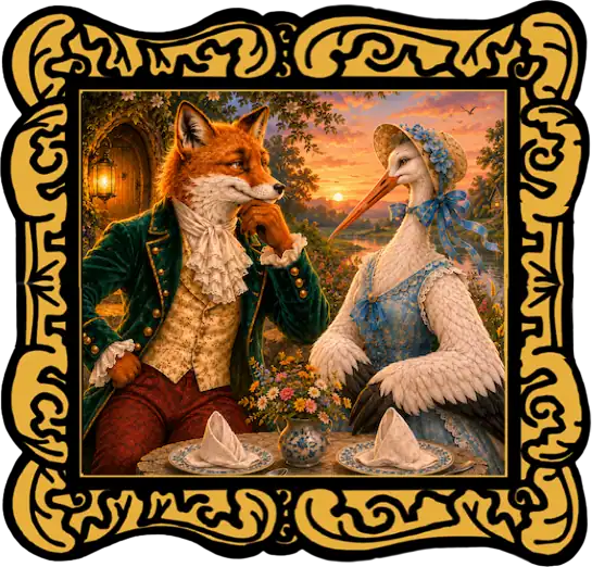 Audio cover art for The Fox and the Stork Aesop fable read aloud for kids