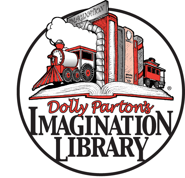 Dolly Parton Imagination Library logo showing books and trains