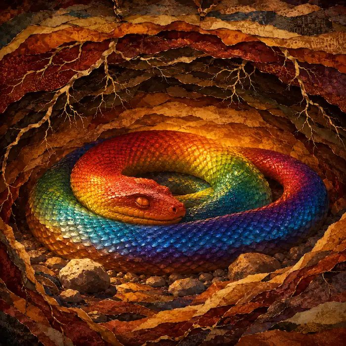 The great Rainbow Serpent sleeping deep under the dry earth