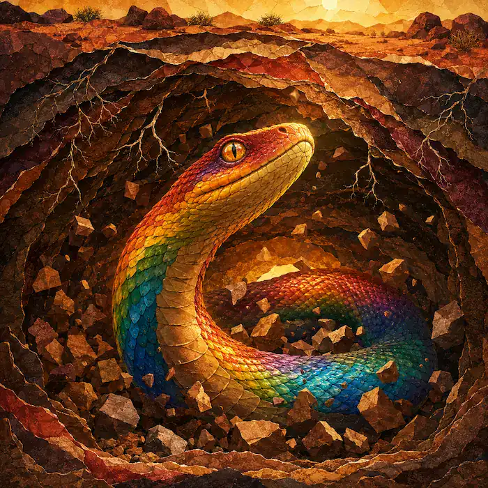 The Rainbow Serpent wakes and begins to move through the earth