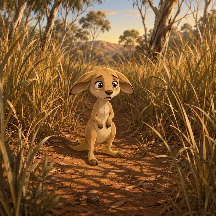 Joey wandering after a lizard in the tall grass