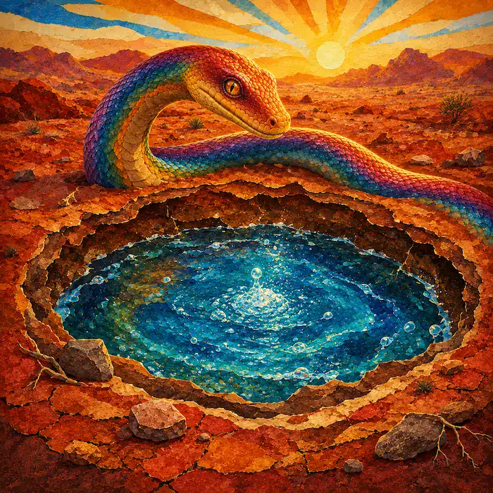Water follows the Rainbow Serpent and becomes streams and rivers
