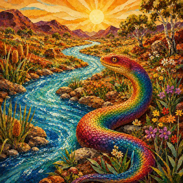 Australian animals wake as the Rainbow Serpent calls them