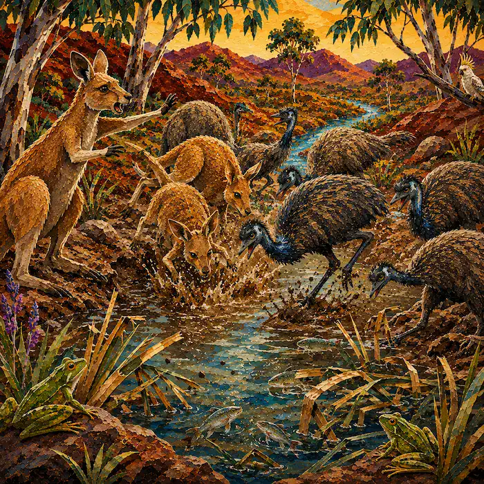 The Rainbow Serpent teaches the animals to care for water and land