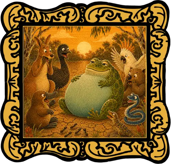 Audio cover showing Tiddalik the frog with Australian animals